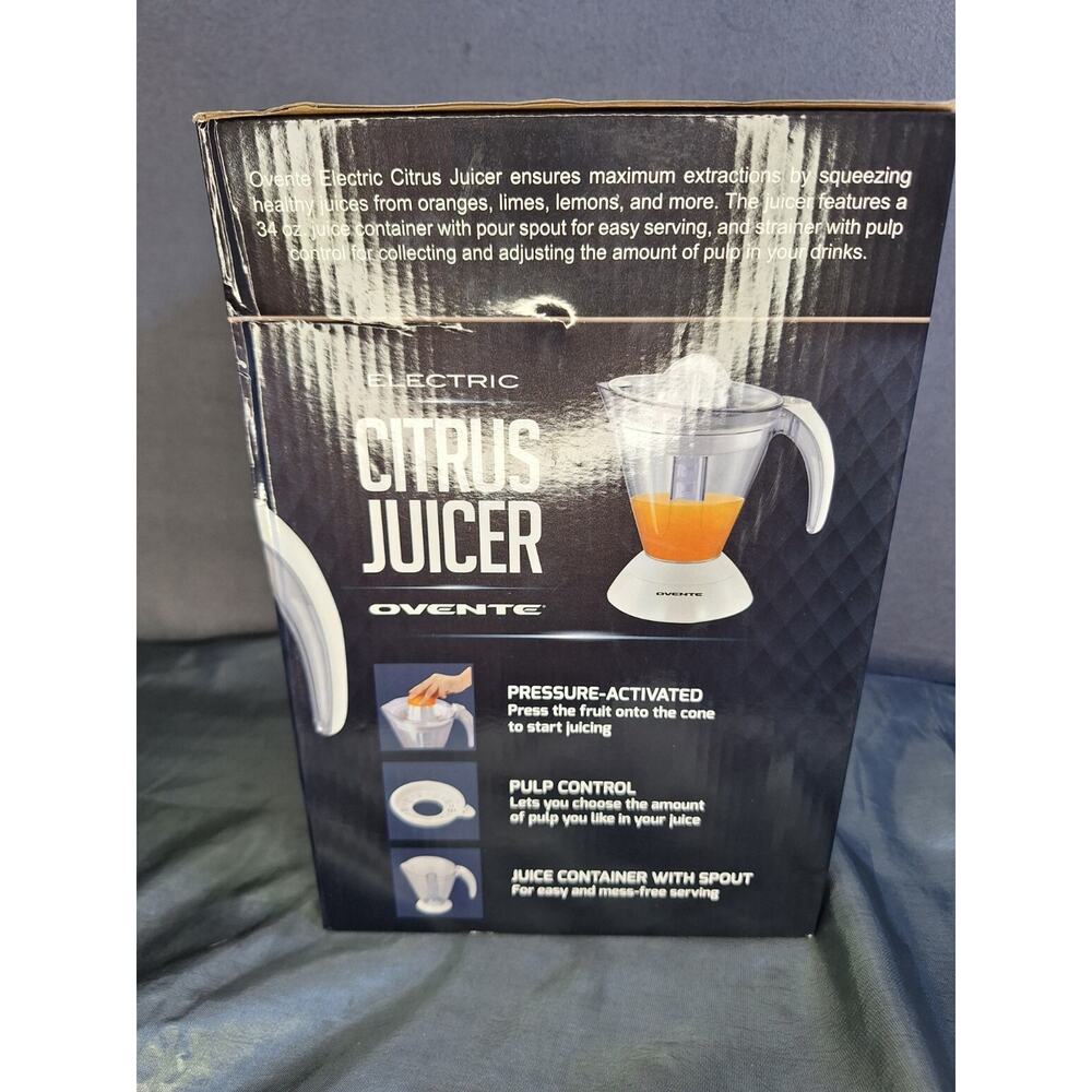Ovente Electric Citrus Juicer Orange Lemon Lime Grapefruit 34 Ounce JEI034 White
